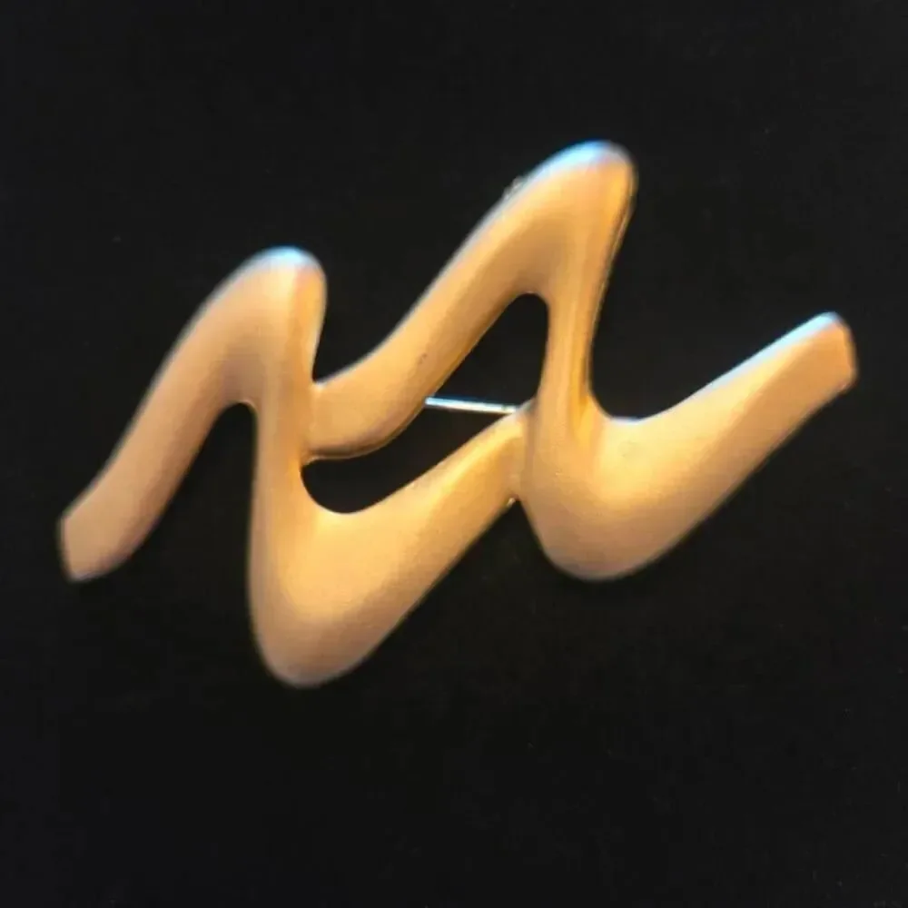 Vintage Brushed Gold Squiggle Pin Brooch